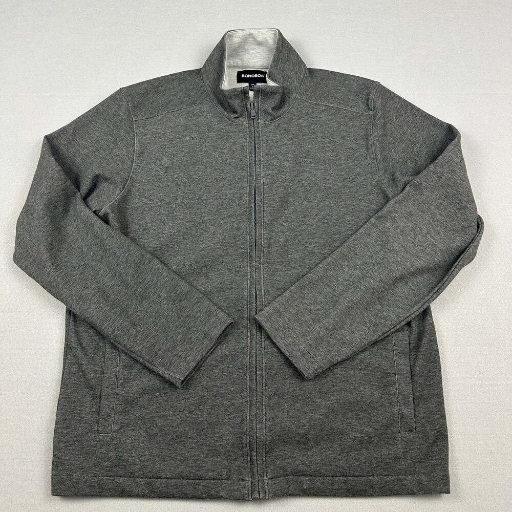 Bonobos Sweater Men Large Gray Full Zip Slim Fit Pocket Golf Cover Up Cotton L